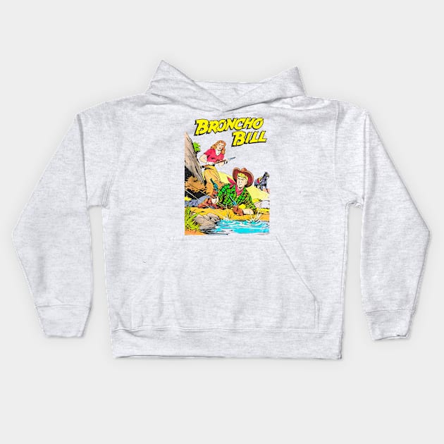 Confrontation Cowboy Broncho Bill Western Retro Comic Kids Hoodie by REVISTANGO